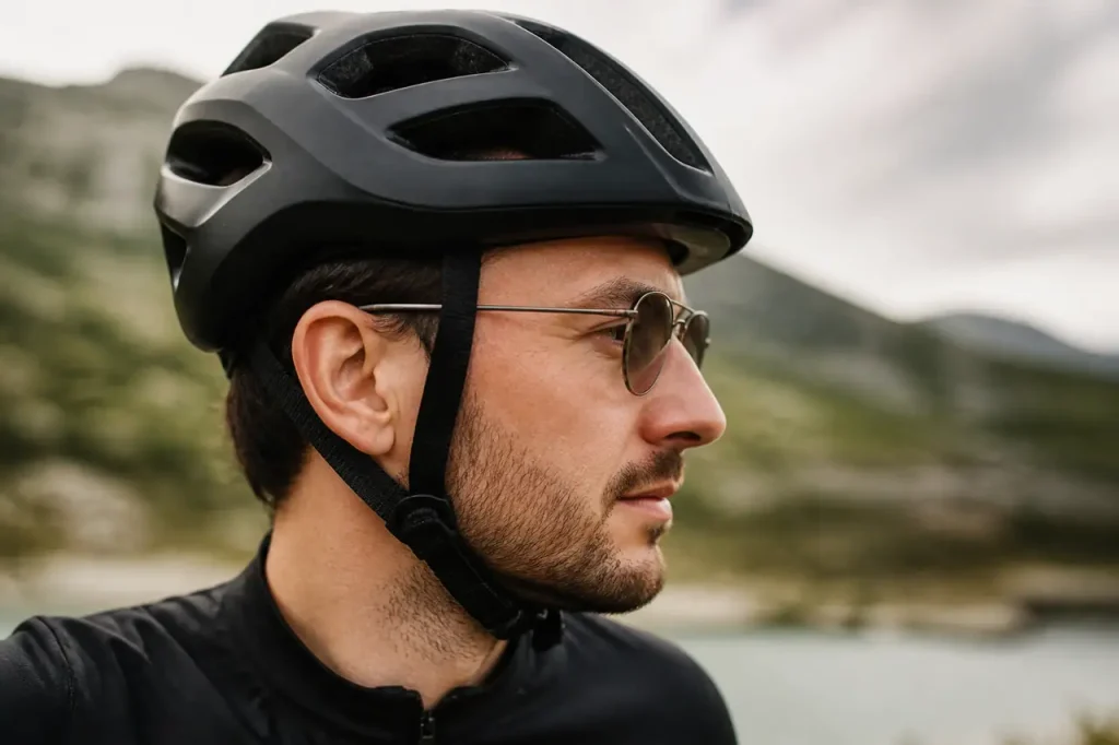 Lunettes fines avec branches souples sur casque noir